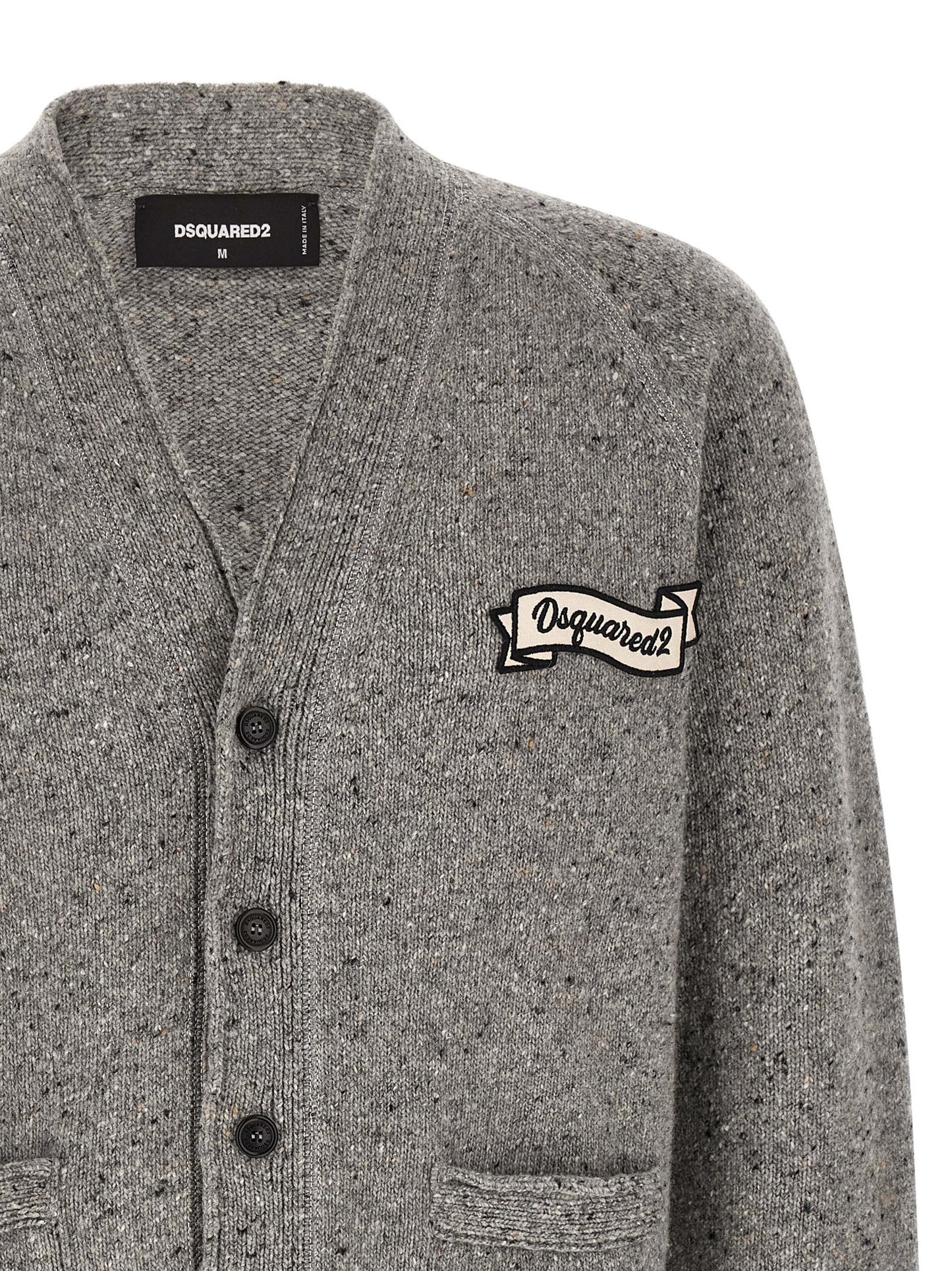 Cardigan by Dsquared² for men in polyamide wool gray showcases a captivating silhouette, artfully detailed with a captivating and v-neck neckline for a truly sophisticated captivating look.