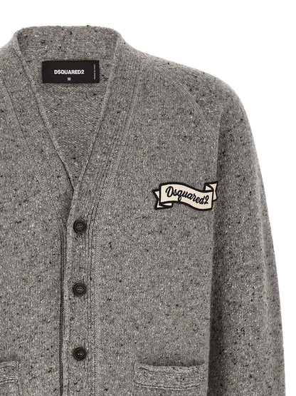 Cardigan by Dsquared² for men in polyamide wool gray showcases a captivating silhouette, artfully detailed with a captivating and v-neck neckline for a truly sophisticated captivating look.