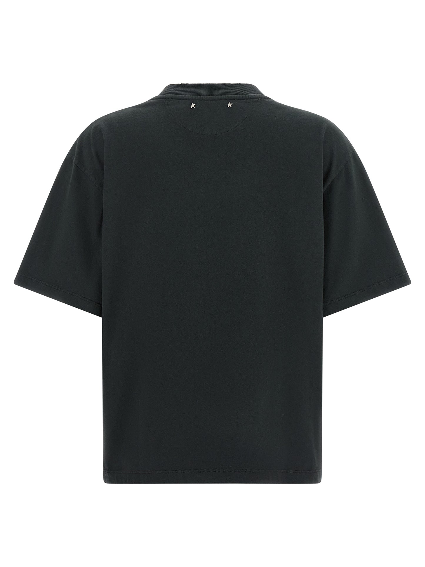 T-Shirt by Golden Goose for women in organic cotton black & signature features an edgy silhouette, meticulously detailed with a sophisticated and crew neckline for a truly edgy finish.