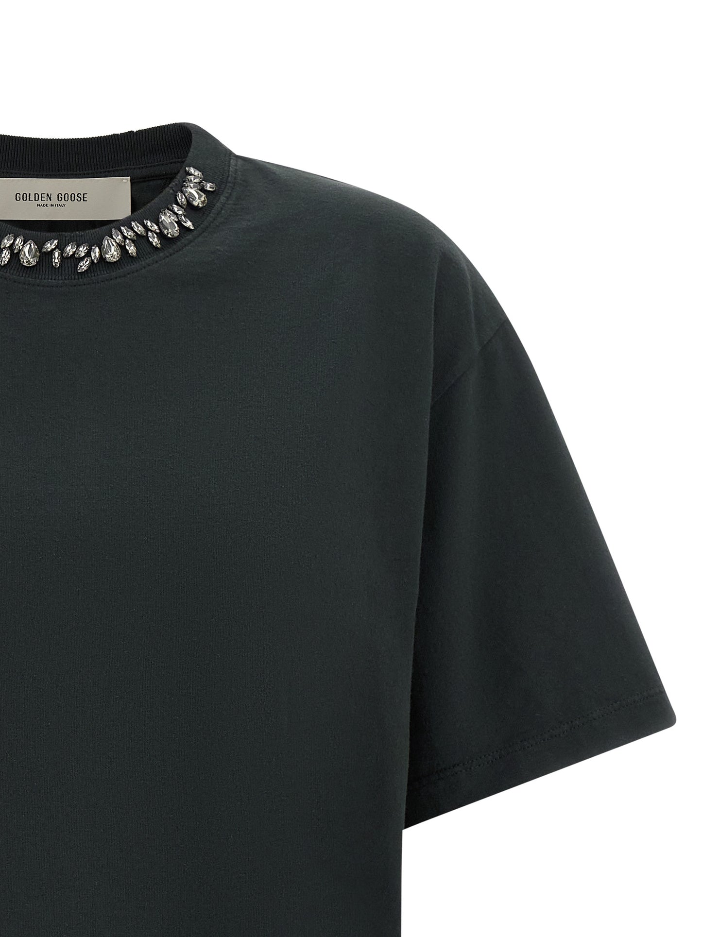 T-Shirt by Golden Goose for women in organic cotton black & signature showcases a fashionable silhouette, elegantly detailed with a fashionable and crew neckline for a sophisticated, high-fashion look.