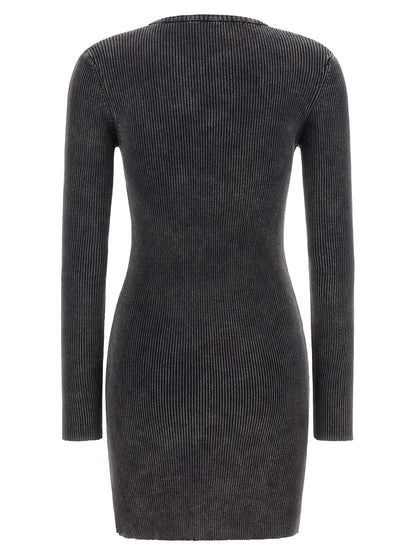 Dress by Diesel for women in cotton black showcases a striking silhouette, elegantly detailed with a , refined round neckline, and a striking short mini for a striking finish.