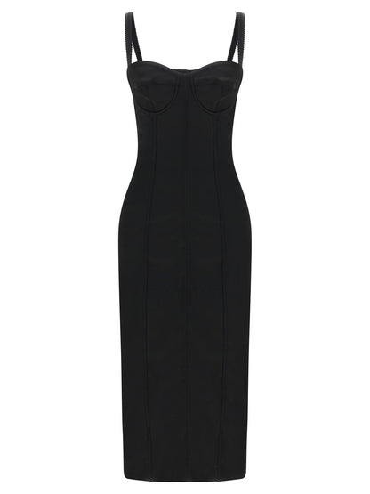 Dolce & Gabbana Women's Sweetheart Neck Polyamide Satin & Silk Midi Dress - Black
