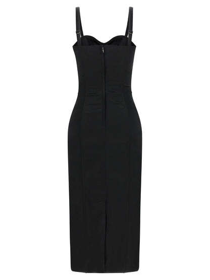 Dolce & Gabbana Women's Sweetheart Neck Polyamide Satin & Silk Midi Dress - Black