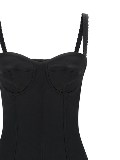 Dolce & Gabbana Women's Sweetheart Neck Polyamide Satin & Silk Midi Dress - Black