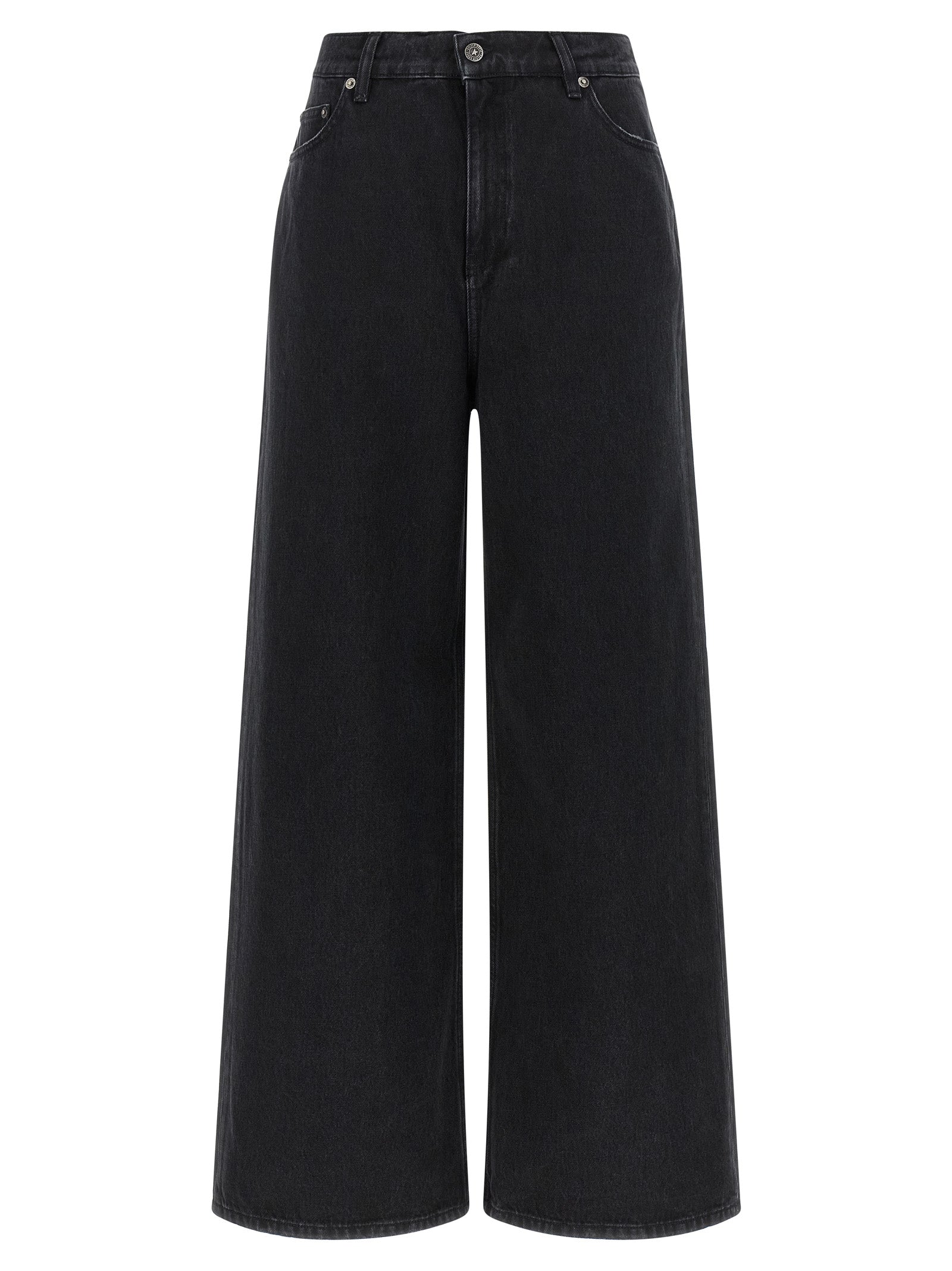Jeans by Golden Goose for women in denim cotton black presents a tailored silhouette, showcasing a tailored flared, relaxed-fit & wide and long cut with a refined for a truly tailored aesthetic.