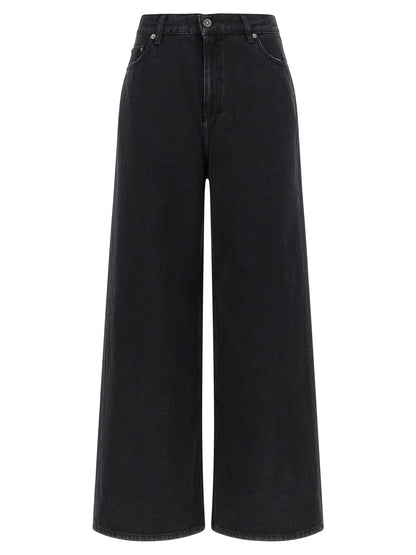 Jeans by Golden Goose for women in denim cotton black presents a tailored silhouette, showcasing a tailored flared, relaxed-fit & wide and long cut with a refined for a truly tailored aesthetic.