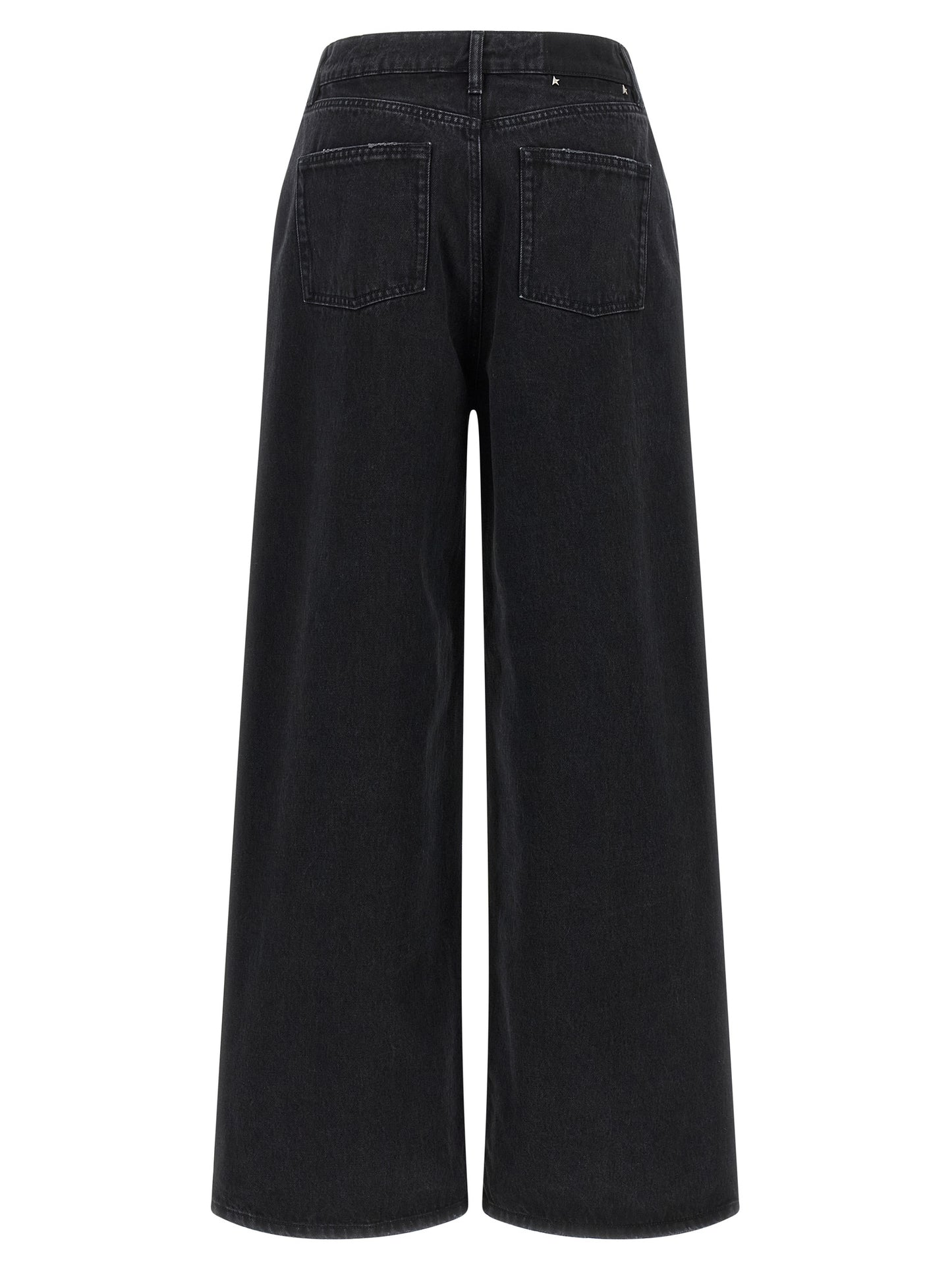 Jeans by Golden Goose for women in denim cotton black features a polished silhouette with a polished flared, relaxed-fit & wide, reaching a polished long and finished with a polished .