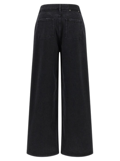 Jeans by Golden Goose for women in denim cotton black features a polished silhouette with a polished flared, relaxed-fit & wide, reaching a polished long and finished with a polished .