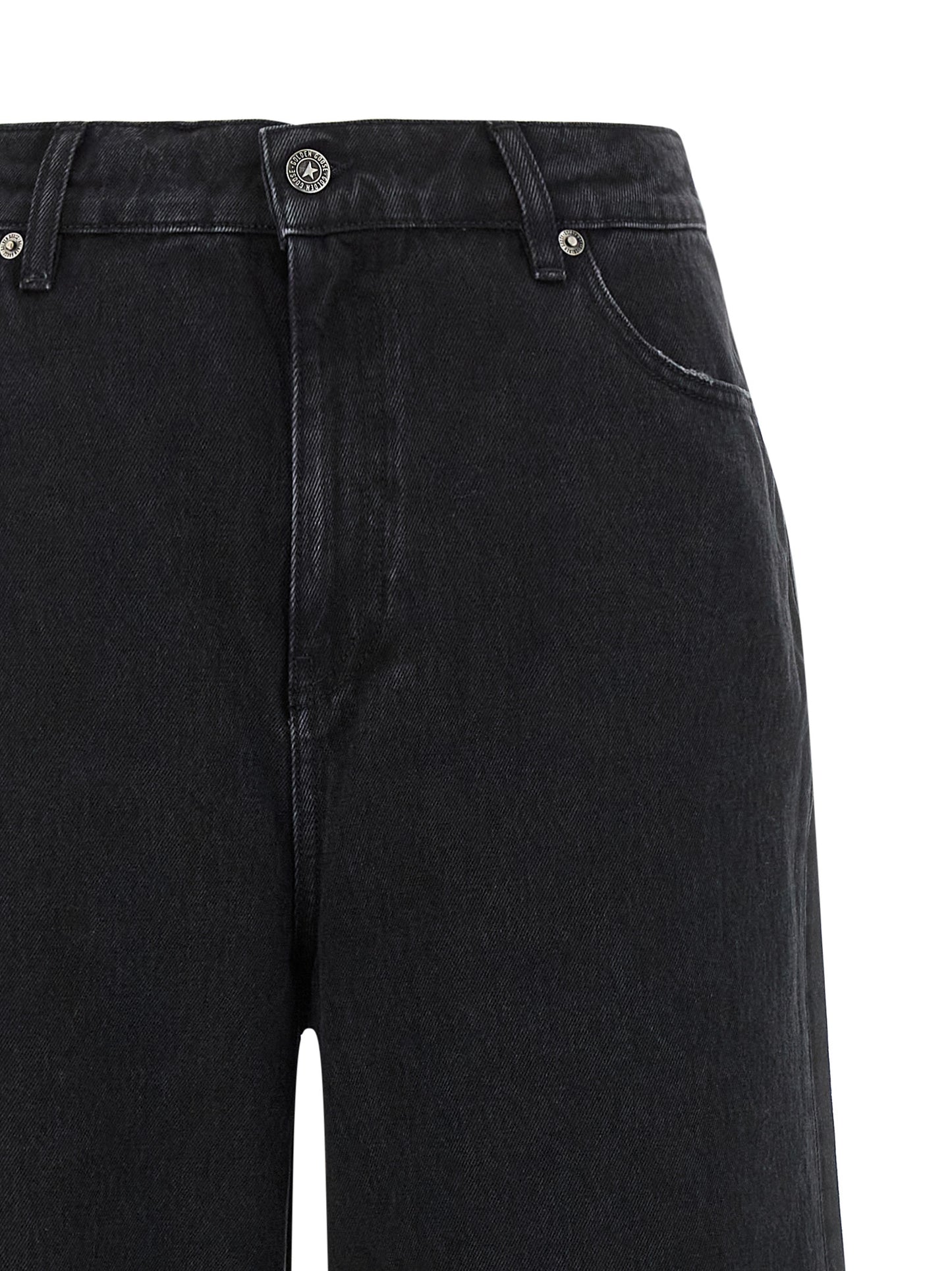 Jeans by Golden Goose for women in denim cotton black features an refined tailoring silhouette, showcasing a premium flared, relaxed-fit & wide with a and long cut for a refined tailoring look.
