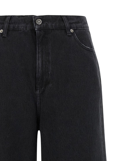 Jeans by Golden Goose for women in denim cotton black features an refined tailoring silhouette, showcasing a premium flared, relaxed-fit & wide with a and long cut for a refined tailoring look.