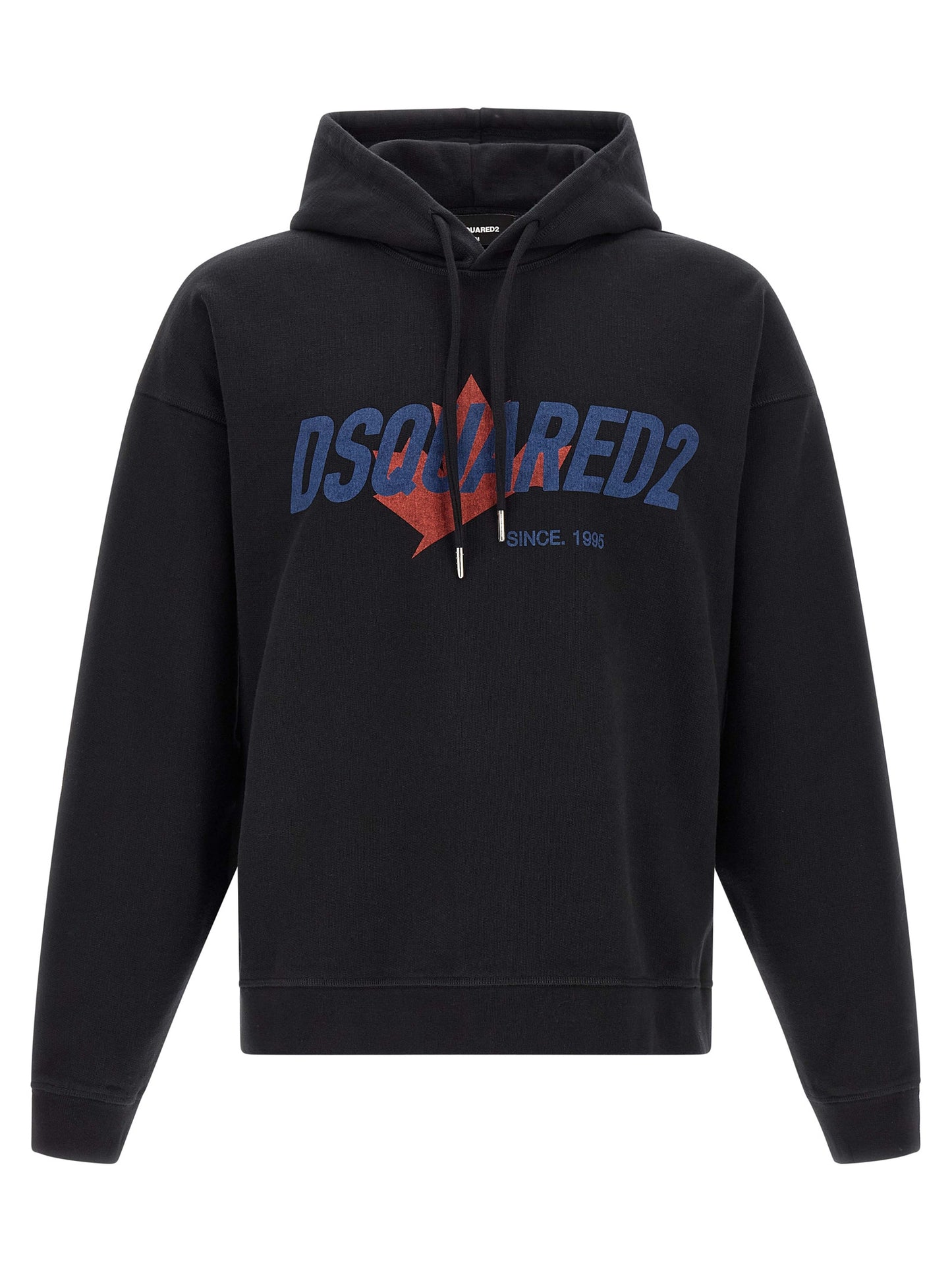 Sweatshirt Hoodie by Dsquared² for men in cotton black & print features an luminous silhouette, showcasing a sophisticated hooded neckline and for a truly luminous look.