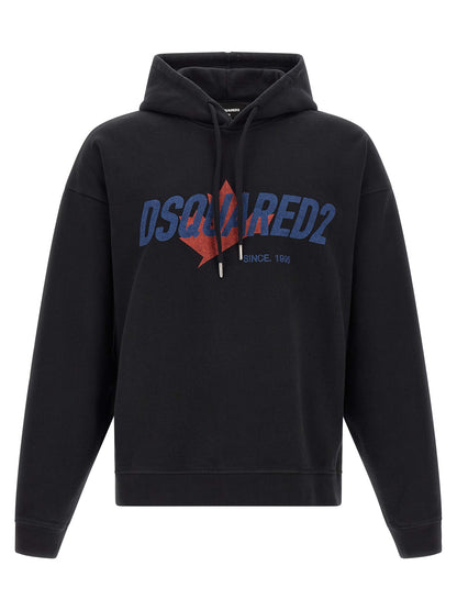 Sweatshirt Hoodie by Dsquared² for men in cotton black & print features an luminous silhouette, showcasing a sophisticated hooded neckline and for a truly luminous look.