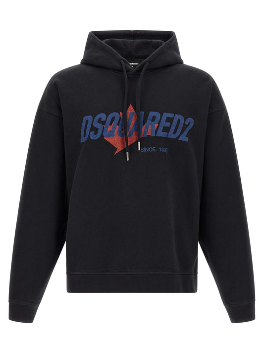 Sweatshirt Hoodie by Dsquared² for men in cotton black & print features an luminous silhouette, showcasing a sophisticated hooded neckline and for a truly luminous look.