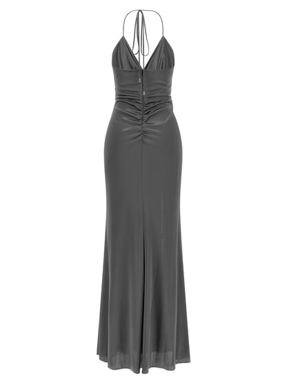 Dress by PINKO for women in acetate gray features an magnificent silhouette, artfully detailed with a magnificent and that flows into an magnificent long.