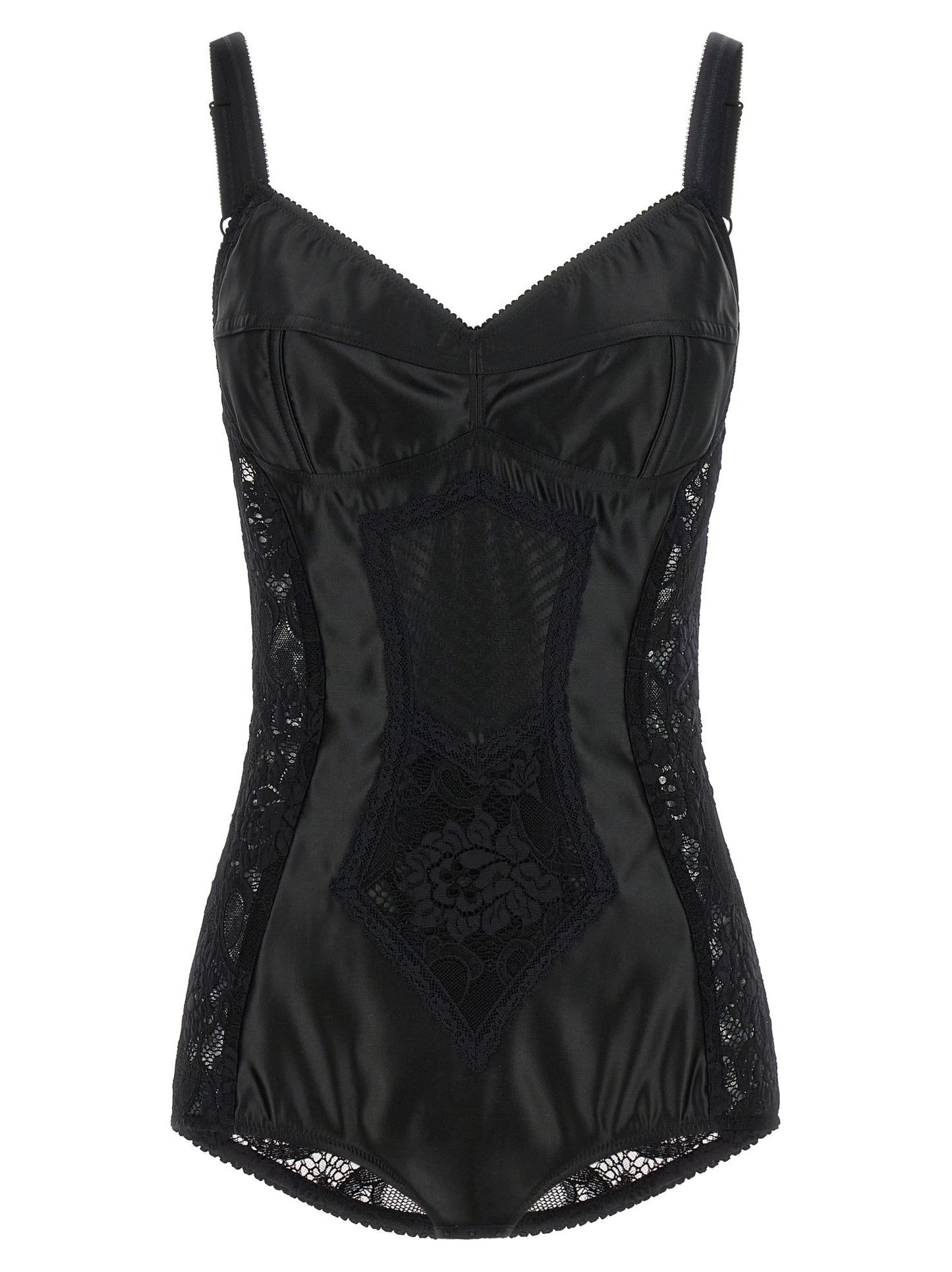 Corset Top by Dolce & Gabbana for women in polyamide polyester satin black & floral showcases a meticulous silhouette, artfully finished with a meticulous sweetheart neckline and for a sophisticated, meticulous look.