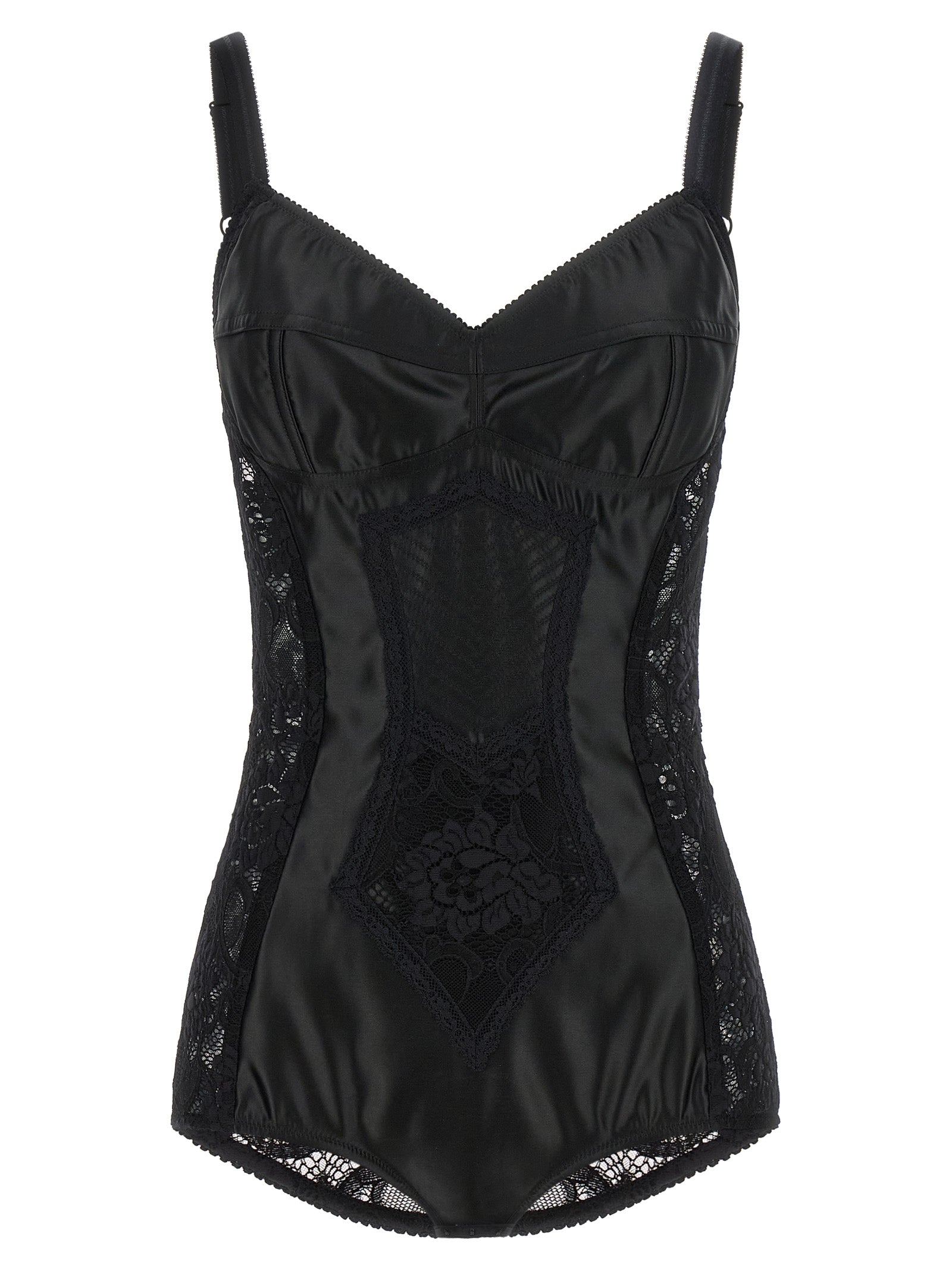 Corset Top by Dolce & Gabbana for women in polyamide polyester satin black & floral showcases a meticulous silhouette, artfully finished with a meticulous sweetheart neckline and for a sophisticated, meticulous look.