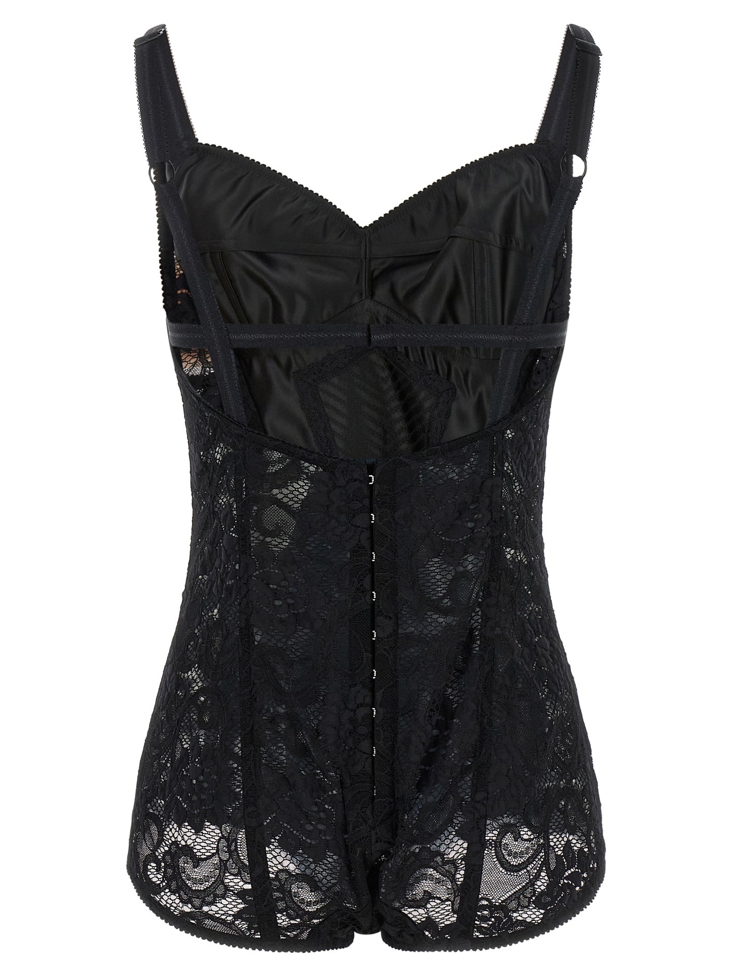 Corset Top by Dolce & Gabbana for women in polyamide polyester satin black & floral features an bespeak silhouette, showcasing an bespeak and bespeak sweetheart neckline for a truly sophisticated look.