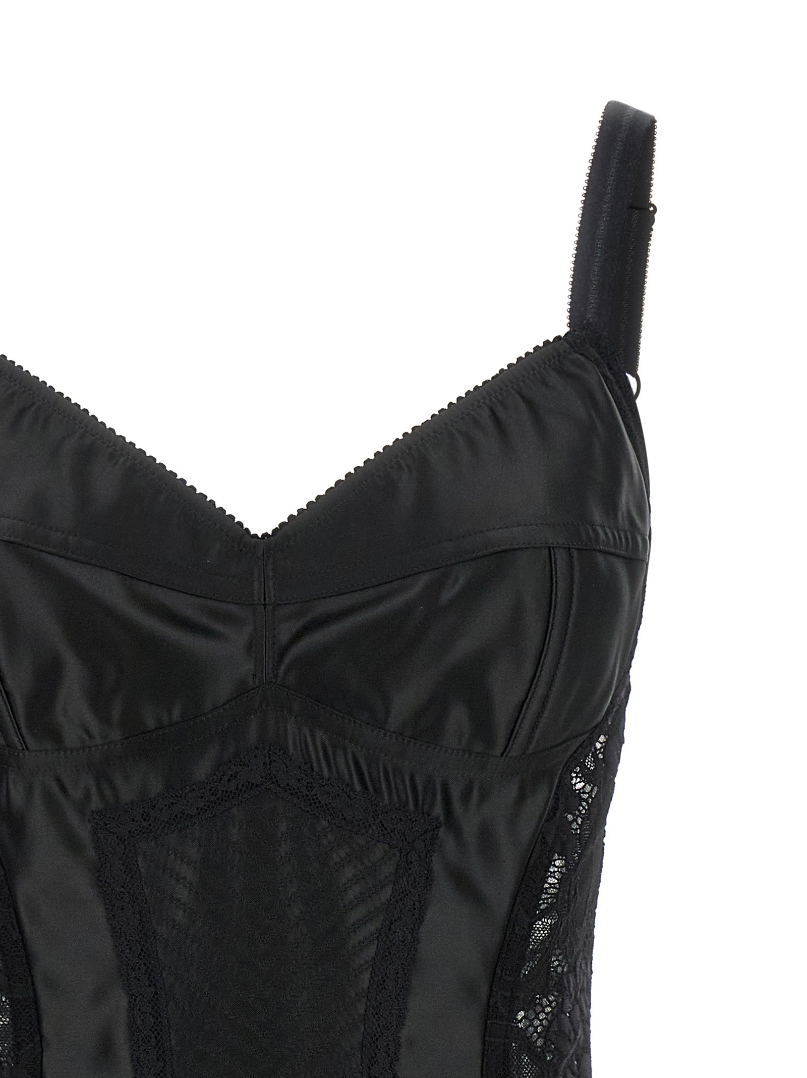 Corset Top by Dolce & Gabbana for women in polyamide polyester satin black & floral showcases a sublime silhouette, with and sweetheart neckline details for a sublime finish.