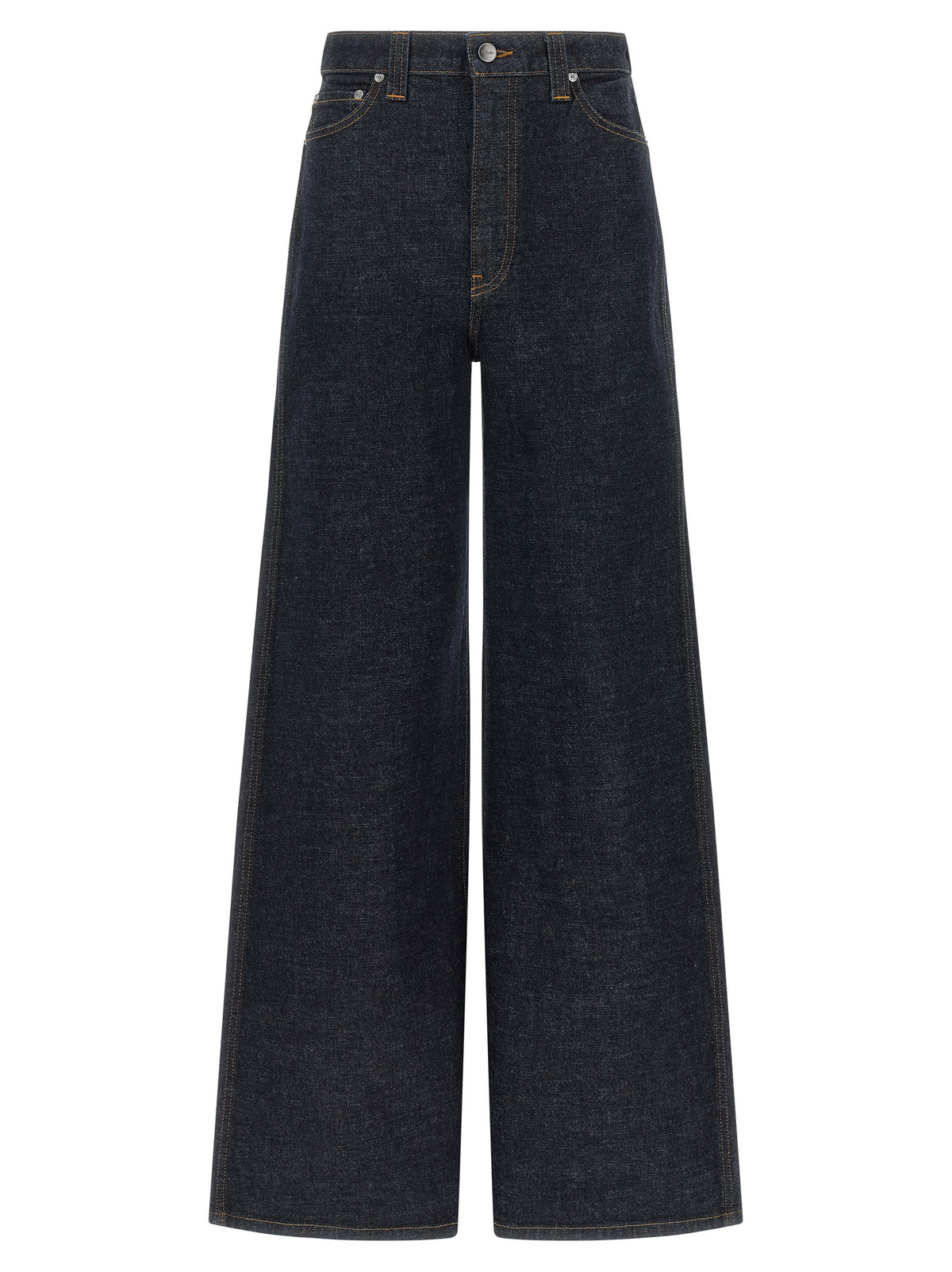 Khaite Women's Flared Wide High Rise Polyurethane Denim Cotton & Leather Jeans - Blue Indigo Mustard Signature