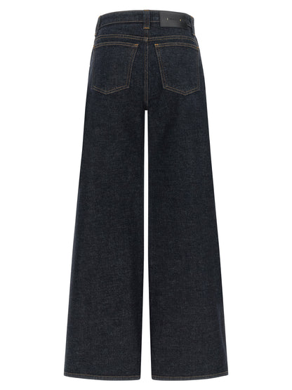 Khaite Women's Flared Wide High Rise Polyurethane Denim Cotton & Leather Jeans - Blue Indigo Mustard Signature