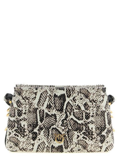 Mini Crossbody Handbag by PINKO for women in bos taurus calf suede leather black, gold, multicolor, white & print features a transformative sophistication silhouette, showcasing a secure buckle, ample , and versatile crossbody-strap & shoulder-strap for a transformative sophistication look.