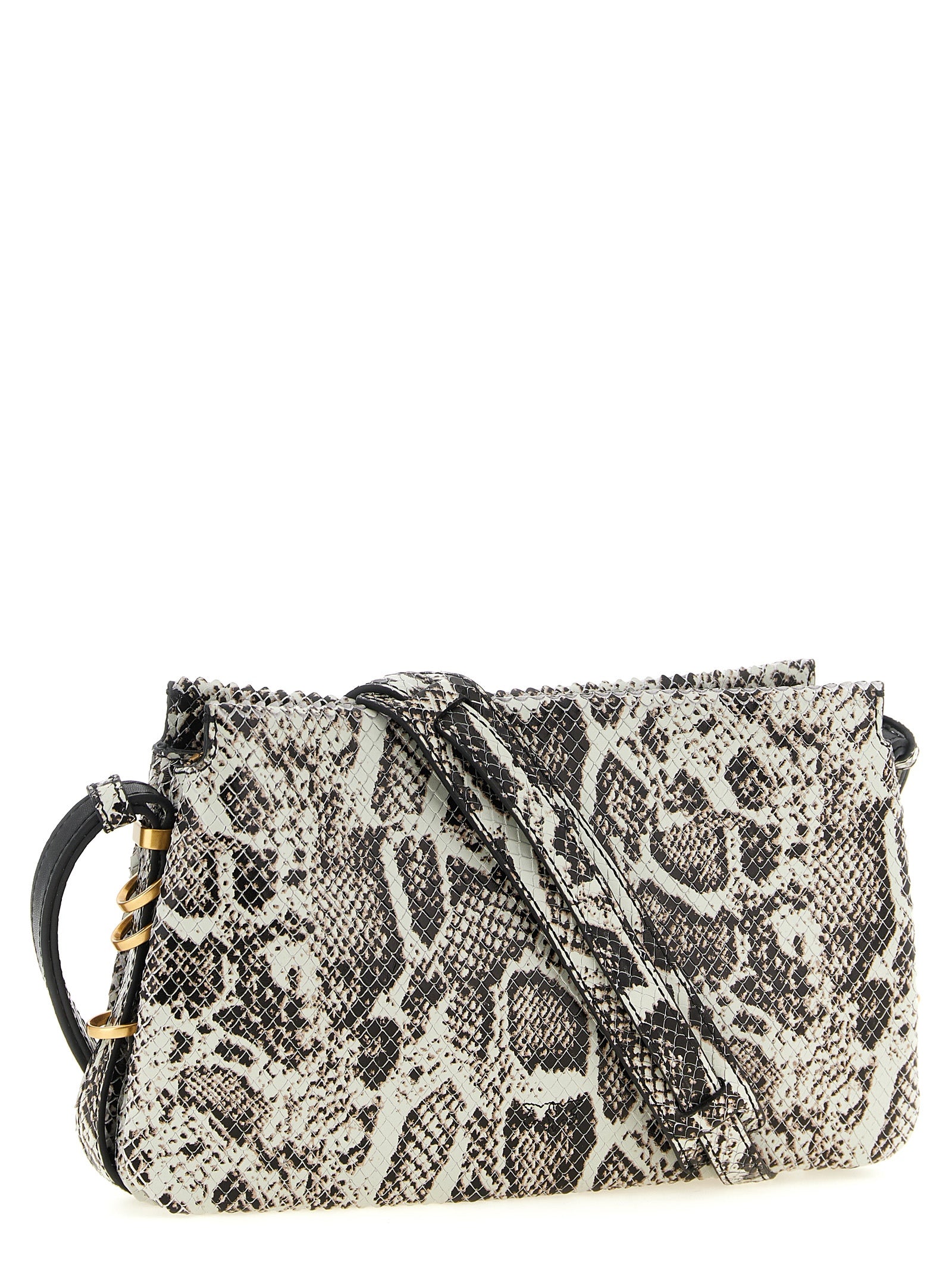Mini Crossbody Handbag by PINKO for women in bos taurus calf suede leather black, gold, multicolor, white & print features a multifaceted silhouette, showcasing a secure buckle and multifaceted with versatile crossbody-strap & shoulder-strap for multifaceted style.