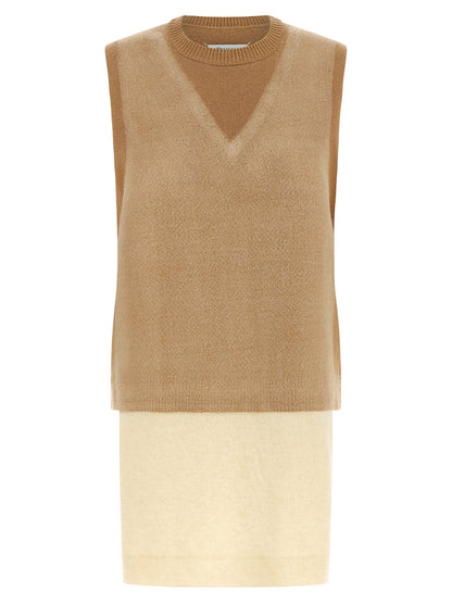 Vest by Maison Margiela for women in virgin wool beige, camel & white features an on trend silhouette, showcasing a sophisticated v-neck neckline and premium thermal for a truly on trend finish.