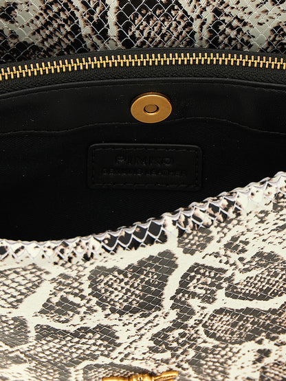 Mini Crossbody Handbag by PINKO for women in bos taurus calf suede leather black, gold, multicolor, white & print features an multi-faceted design with a secure buckle, ample , and versatile crossbody-strap & shoulder-strap for a multi-faceted finish.