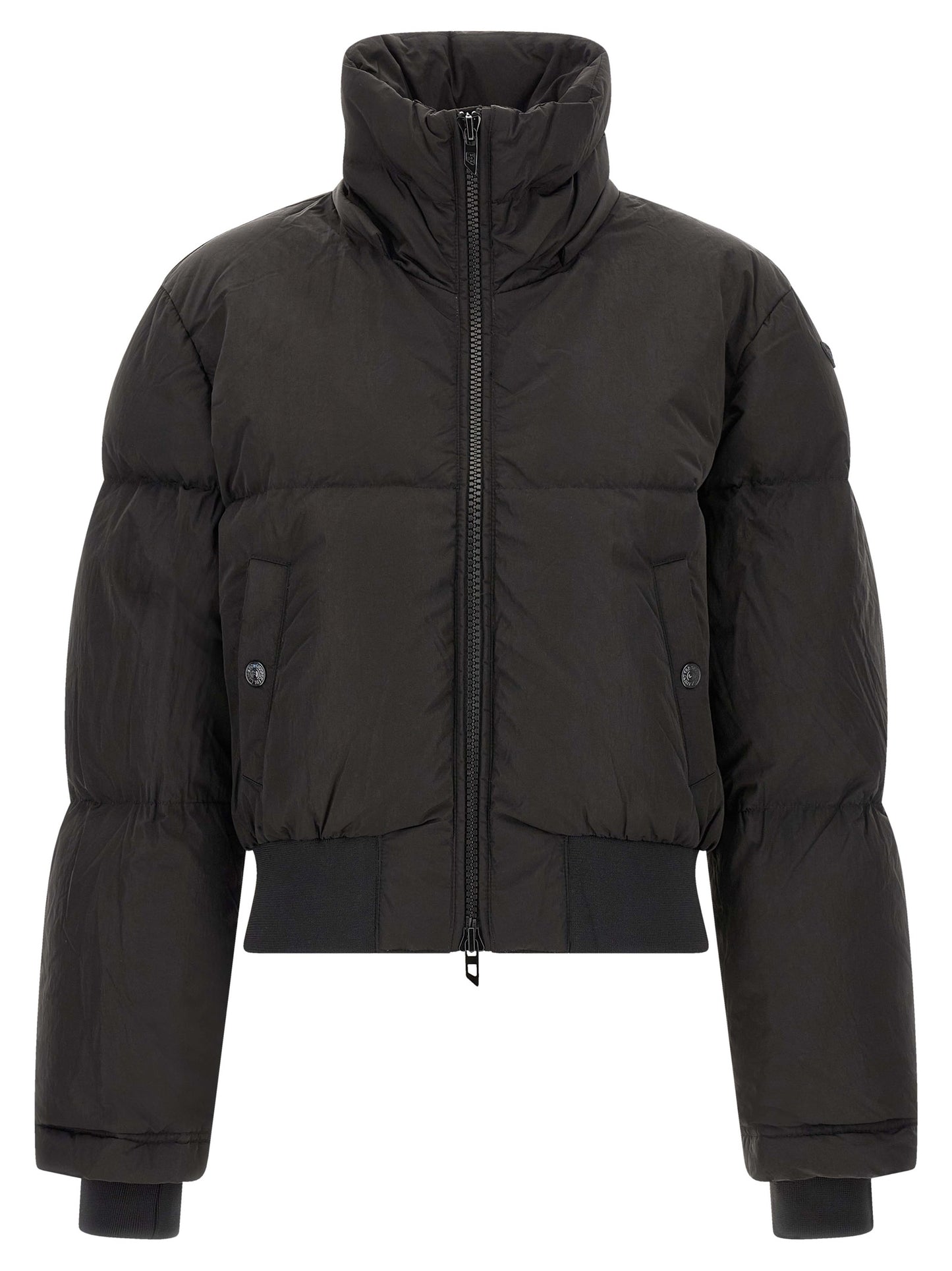 Hooded Puffer Jacket by Diesel for women in polyamide black features an contemporary silhouette, showcasing a sophisticated hooded high-neck neckline and contemporary pockets, hooded & insulated for a truly refined look.