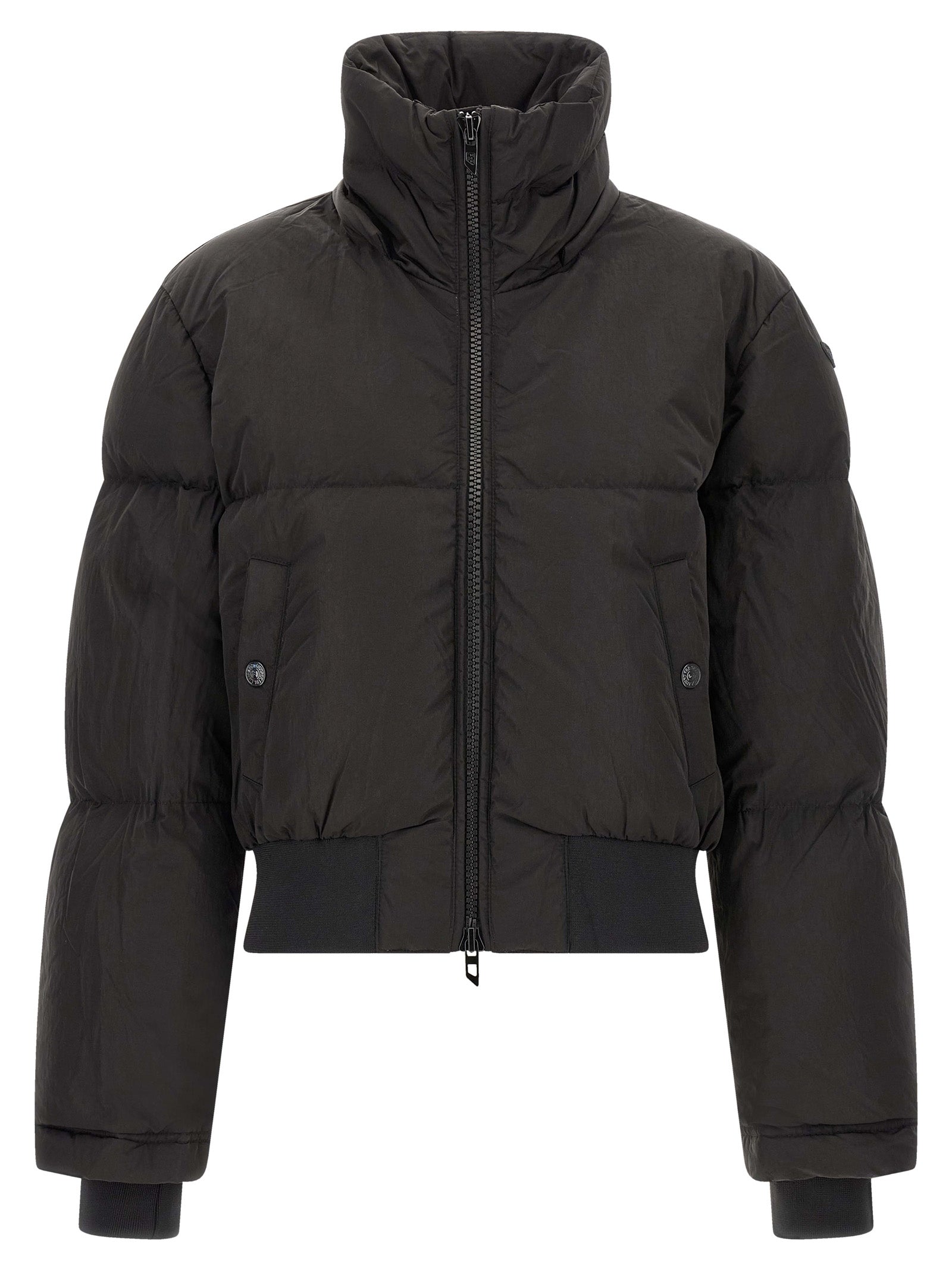 Hooded Puffer Jacket by Diesel for women in polyamide black features an contemporary silhouette, showcasing a sophisticated hooded high-neck neckline and contemporary pockets, hooded & insulated for a truly refined look.