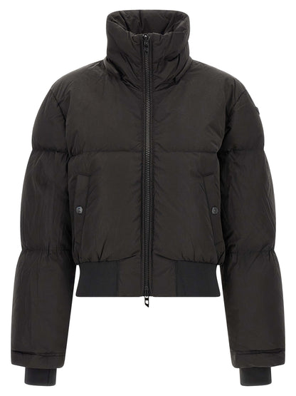 Hooded Puffer Jacket by Diesel for women in polyamide black features an contemporary silhouette, showcasing a sophisticated hooded high-neck neckline and contemporary pockets, hooded & insulated for a truly refined look.