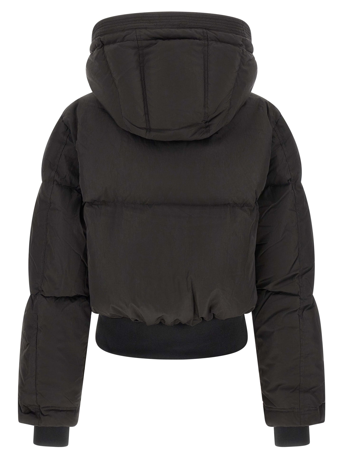 Hooded Puffer Jacket by Diesel for women in polyamide black showcases a bohemian silhouette, artfully detailed with a bohemian hooded high-neck neckline and signature pockets, hooded & insulated for a truly bohemian finish.