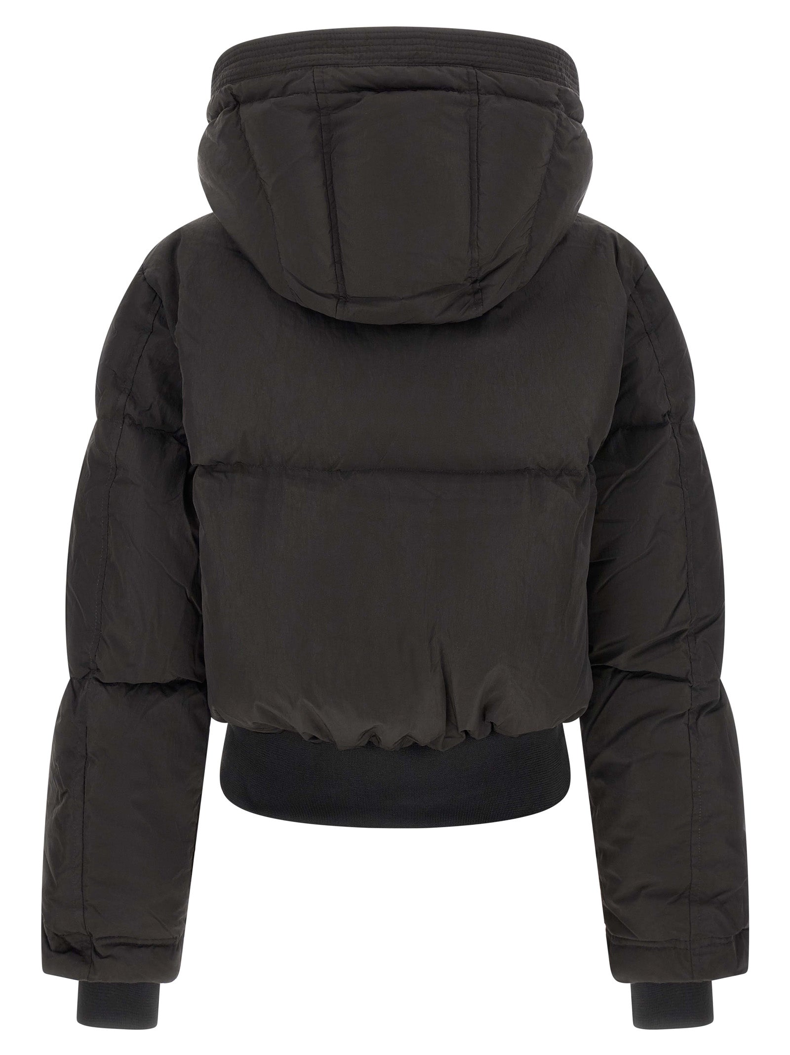 Hooded Puffer Jacket by Diesel for women in polyamide black showcases a bohemian silhouette, artfully detailed with a bohemian hooded high-neck neckline and signature pockets, hooded & insulated for a truly bohemian finish.