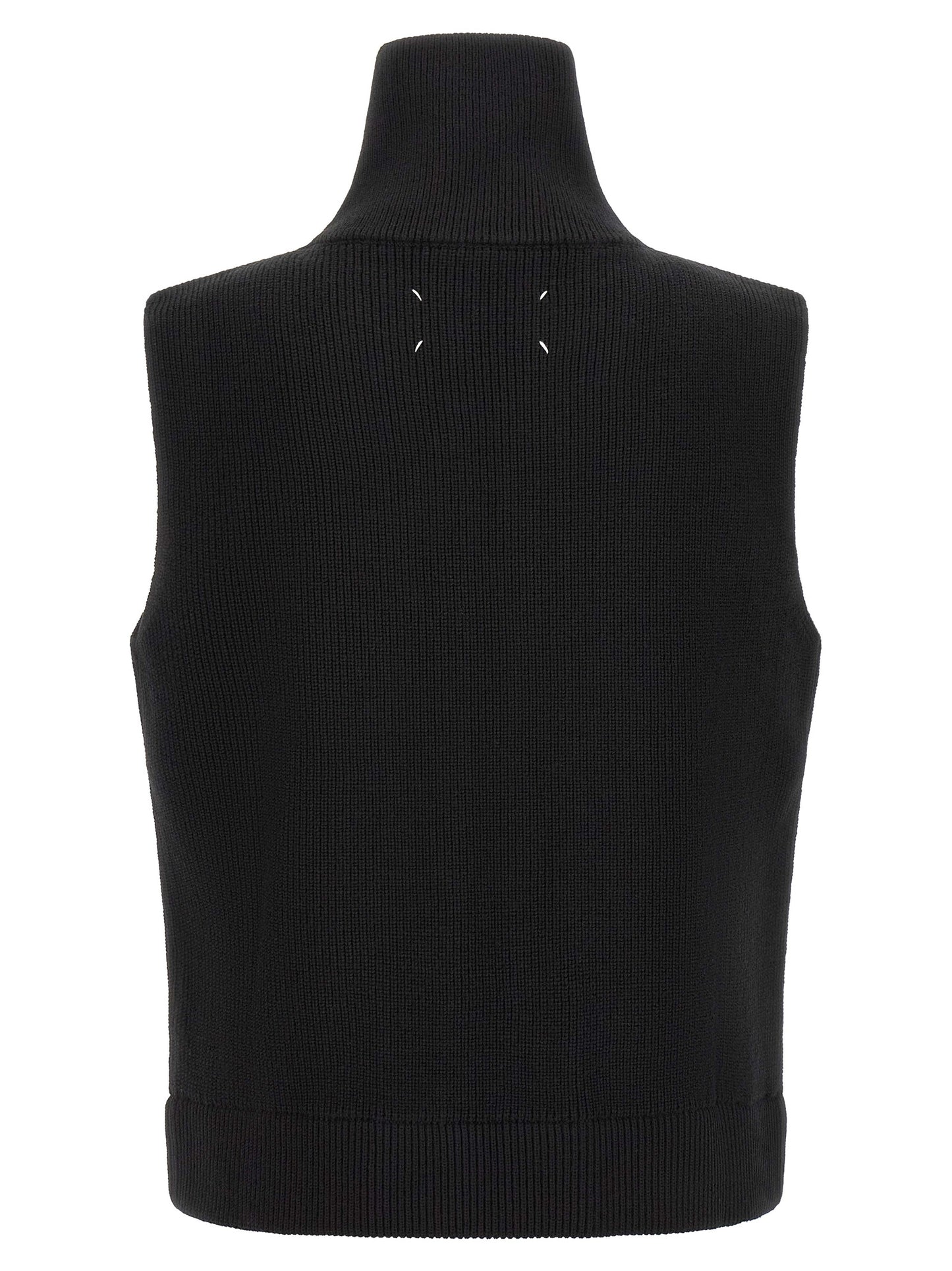 Sweater by Maison Margiela for men in cotton wool & leather black features an polished silhouette, showcasing refined and a sophisticated high-neck neckline for a truly polished finish.