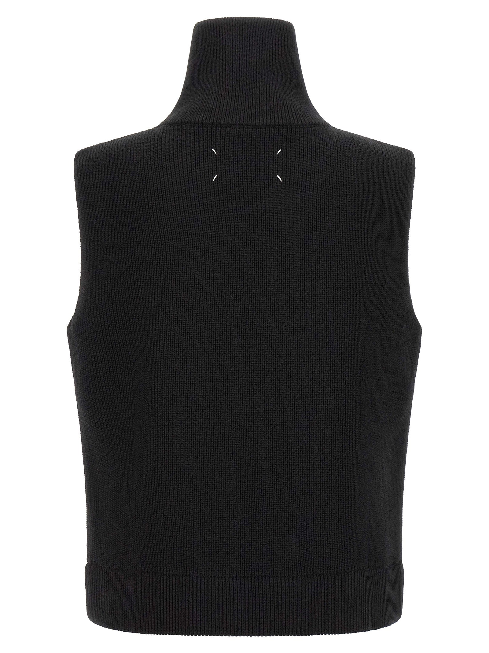 Sweater by Maison Margiela for men in cotton wool & leather black features an polished silhouette, showcasing refined and a sophisticated high-neck neckline for a truly polished finish.