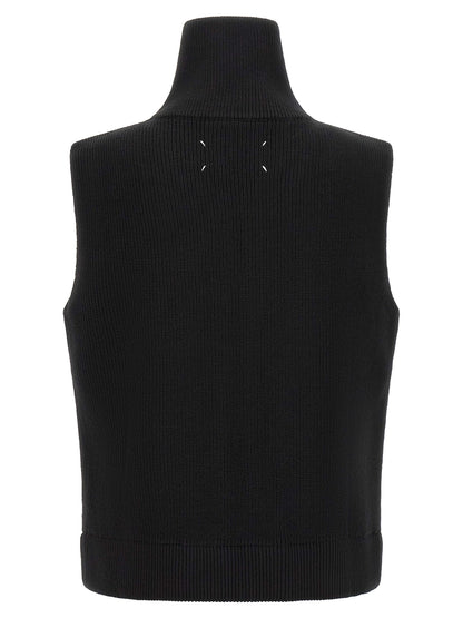 Sweater by Maison Margiela for men in cotton wool & leather black features an polished silhouette, showcasing refined and a sophisticated high-neck neckline for a truly polished finish.