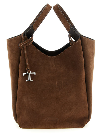 Bucket Handbag by Tod's for women in calfskin leather brown & silver features a exquisite silhouette, showcasing a secure and exquisite with versatile shoulder-strap, handle & adjustable-strap for a exquisite finish.