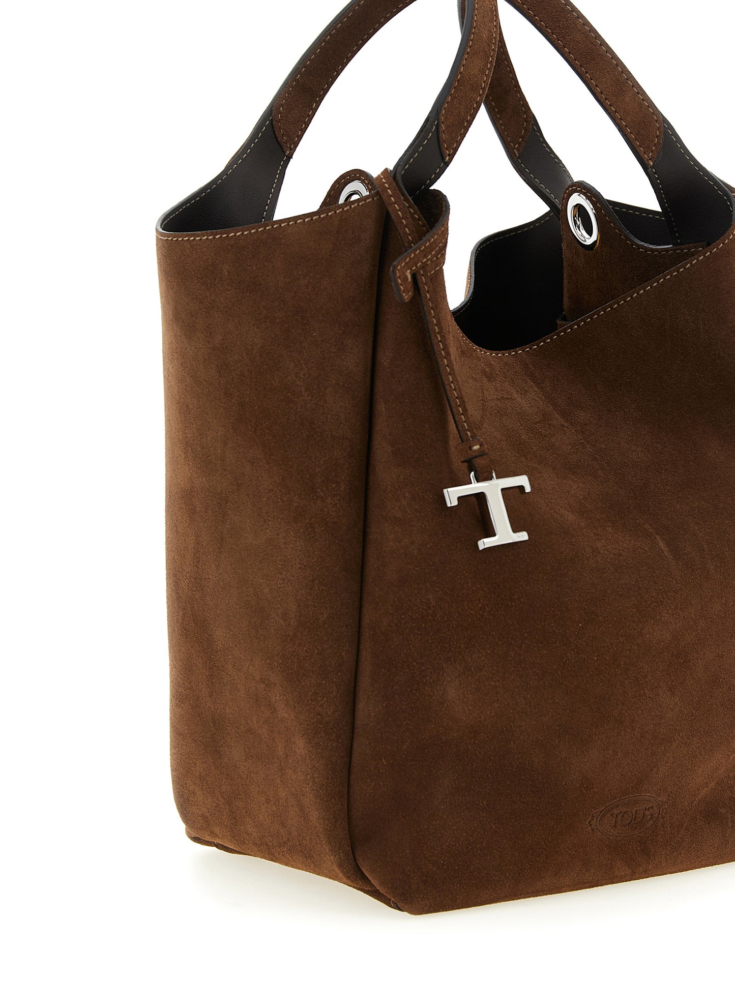 Bucket Handbag by Tod's for women in calfskin leather brown & silver features a refined silhouette, showcasing a secure , organized , and versatile shoulder-strap, handle & adjustable-strap for a refined finish.