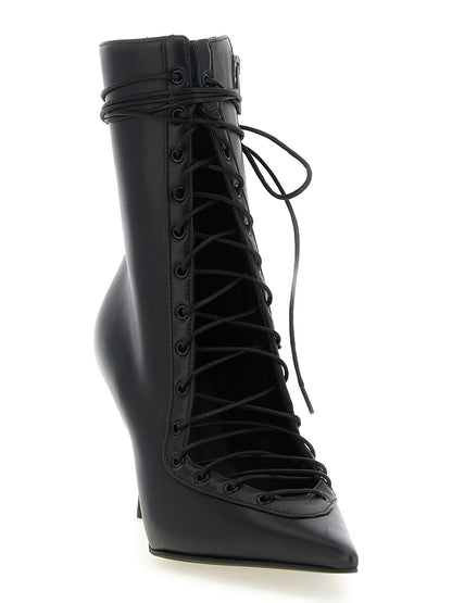 Stiletto Ankle Boots by LE SILLA for women in lambskin leather black features an high-performance silhouette, showcasing the sophisticated design of the Women's Lambskin Leather Stiletto Ankle Boots with a stiletto and a refined pointed toe style.