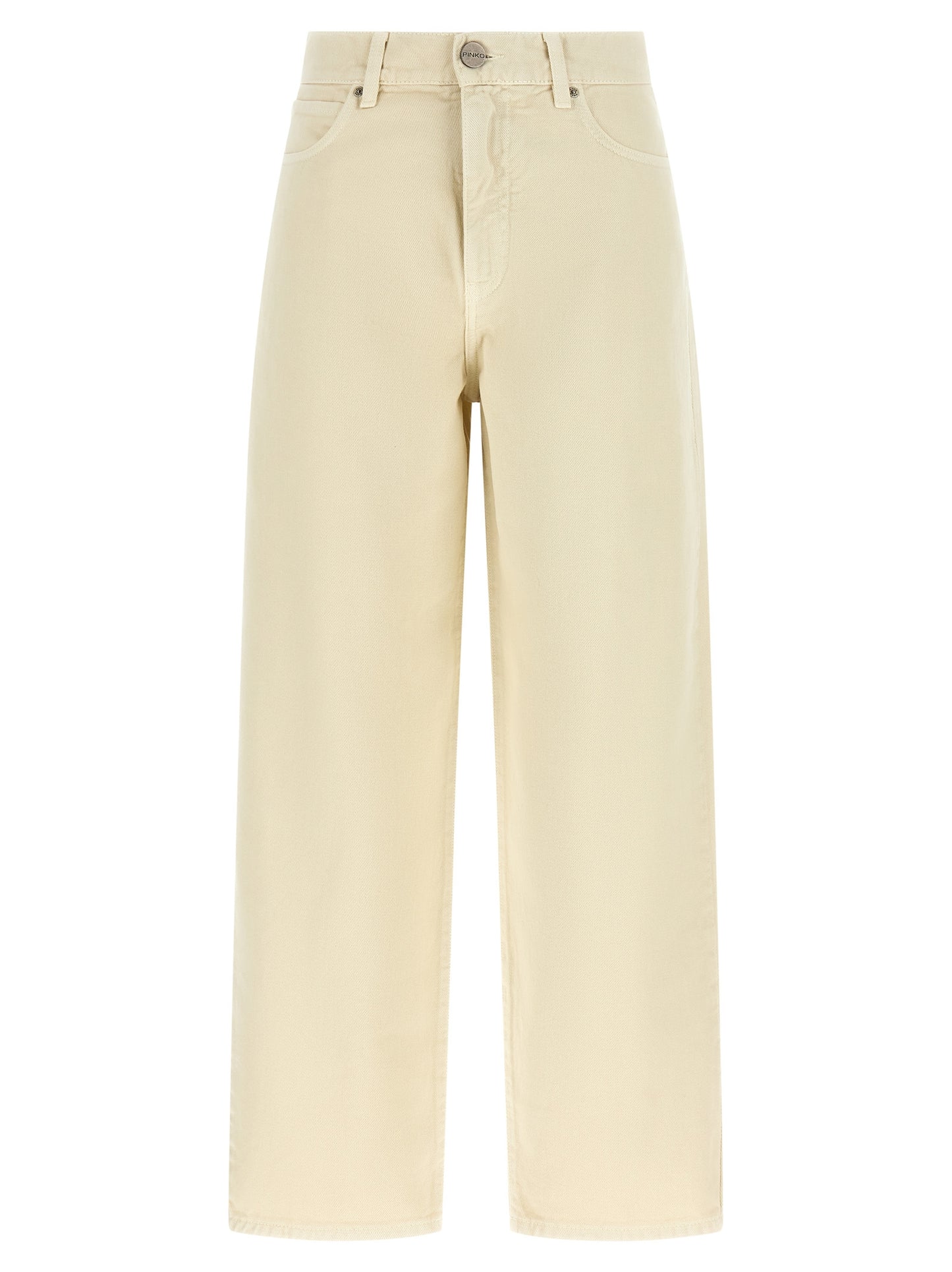 Jeans by PINKO for women in denim cotton beige & patterned features an refined tailoring silhouette, showcasing a premium relaxed-fit & wide with a high rise and long cut for a refined tailoring look.