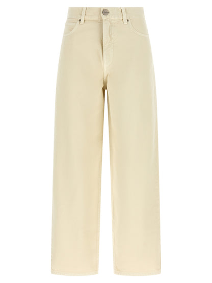 Jeans by PINKO for women in denim cotton beige & patterned features an refined tailoring silhouette, showcasing a premium relaxed-fit & wide with a high rise and long cut for a refined tailoring look.