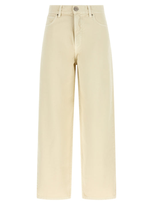 Jeans by PINKO for women in denim cotton beige & patterned features an refined tailoring silhouette, showcasing a premium relaxed-fit & wide with a high rise and long cut for a refined tailoring look.