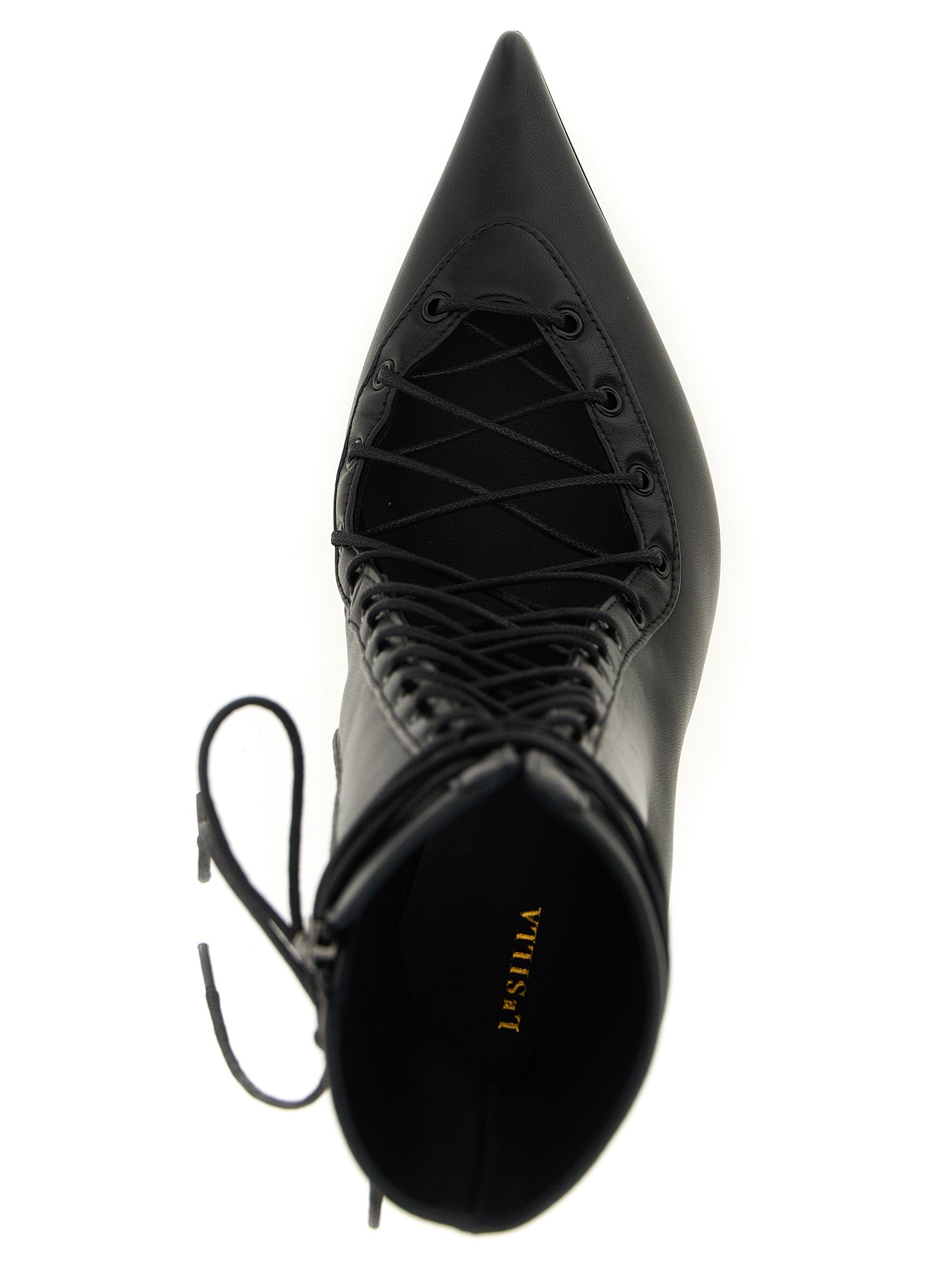 Stiletto Ankle Boots by LE SILLA for women in lambskin leather black showcases a ergonomic silhouette from the Women's Lambskin Leather Stiletto Ankle Boots collection, featuring a ergonomic stiletto and a ergonomic pointed toe style.