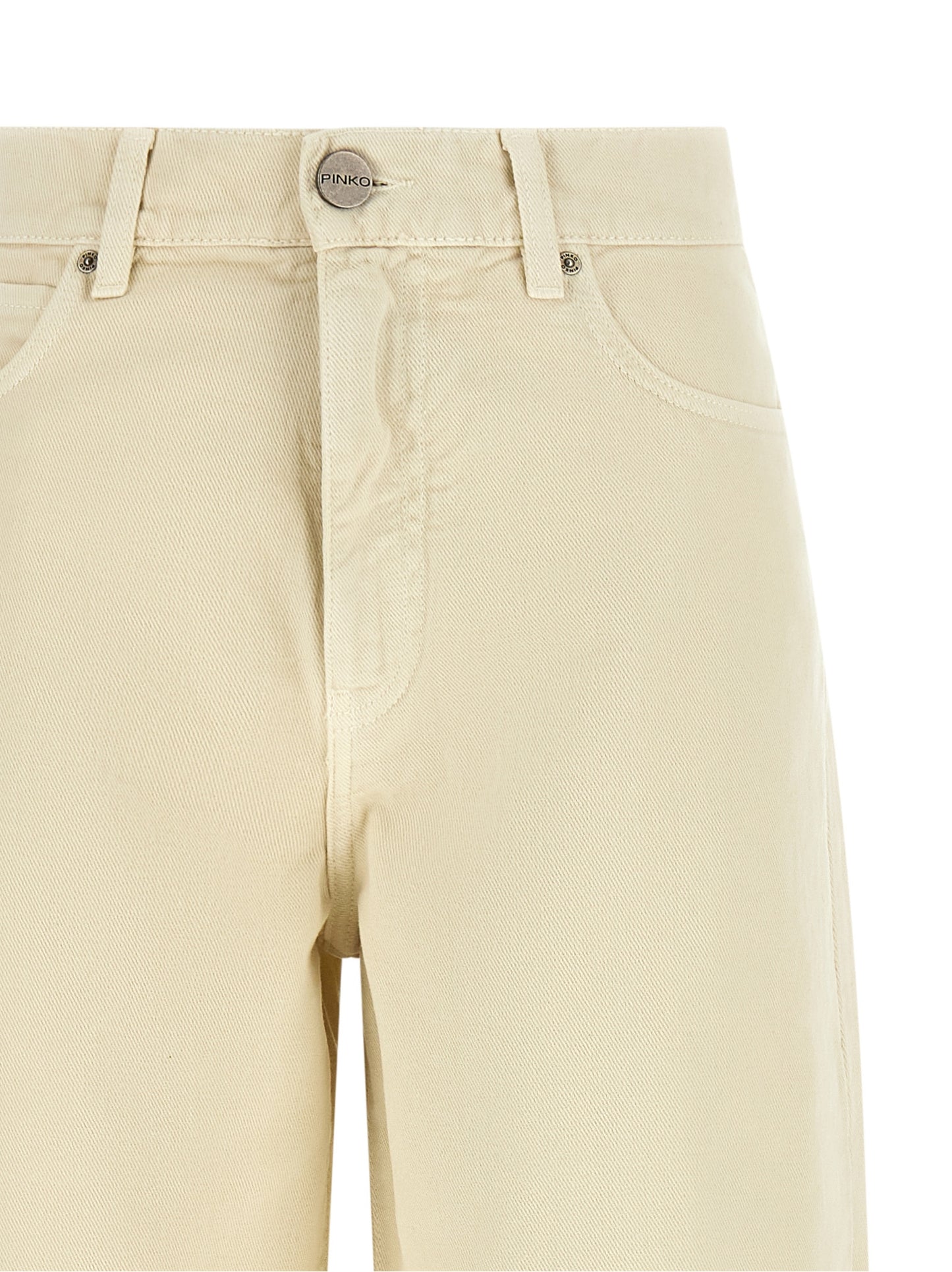 Jeans by PINKO for women in denim cotton beige & patterned features an sartorial relaxed-fit & wide and long with a high rise cut for a sartorial finish.