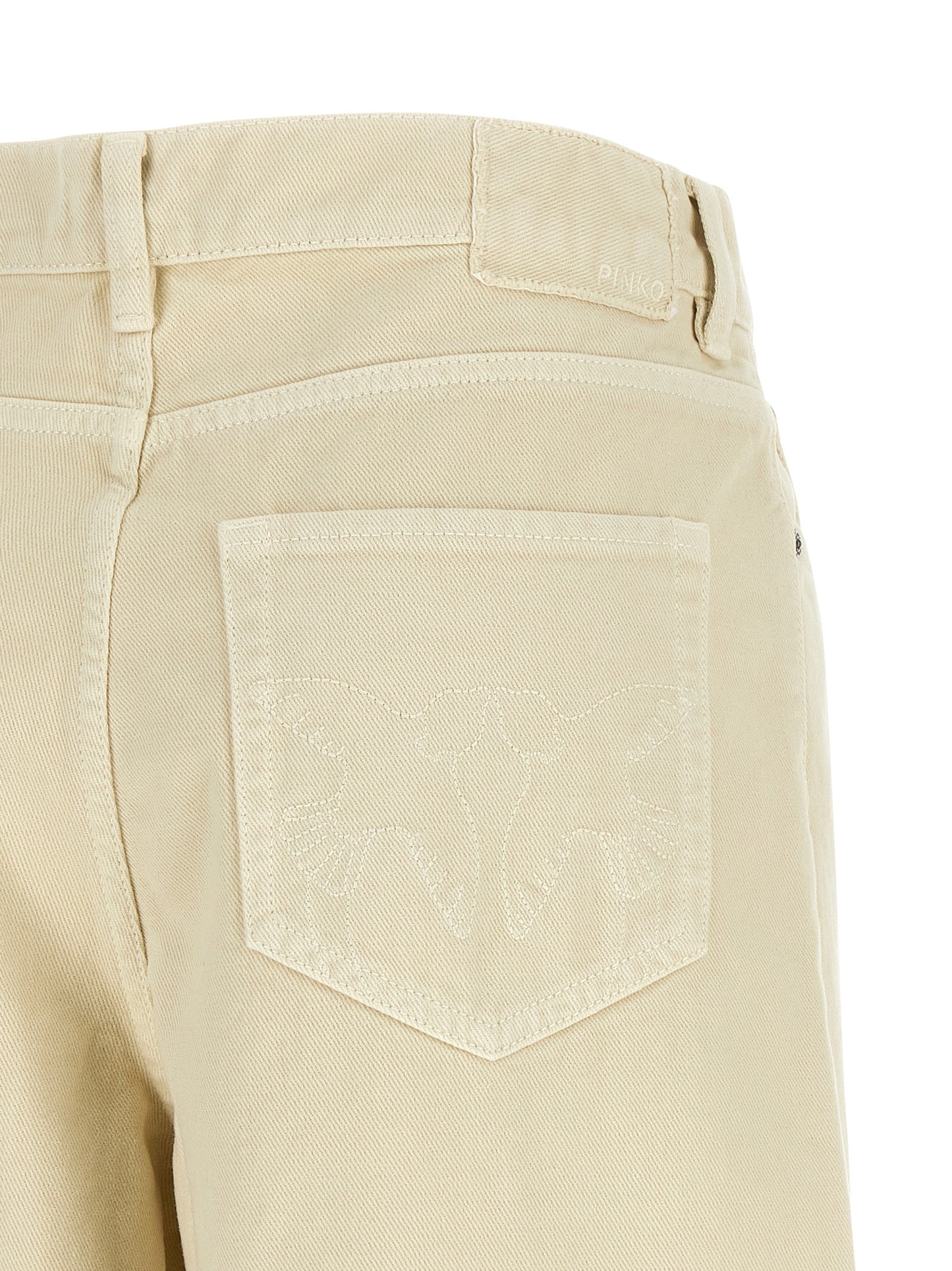 Jeans by PINKO for women in denim cotton beige & patterned presents a tailored silhouette, showcasing a tailored relaxed-fit & wide and long cut with a refined high rise for a truly tailored aesthetic.