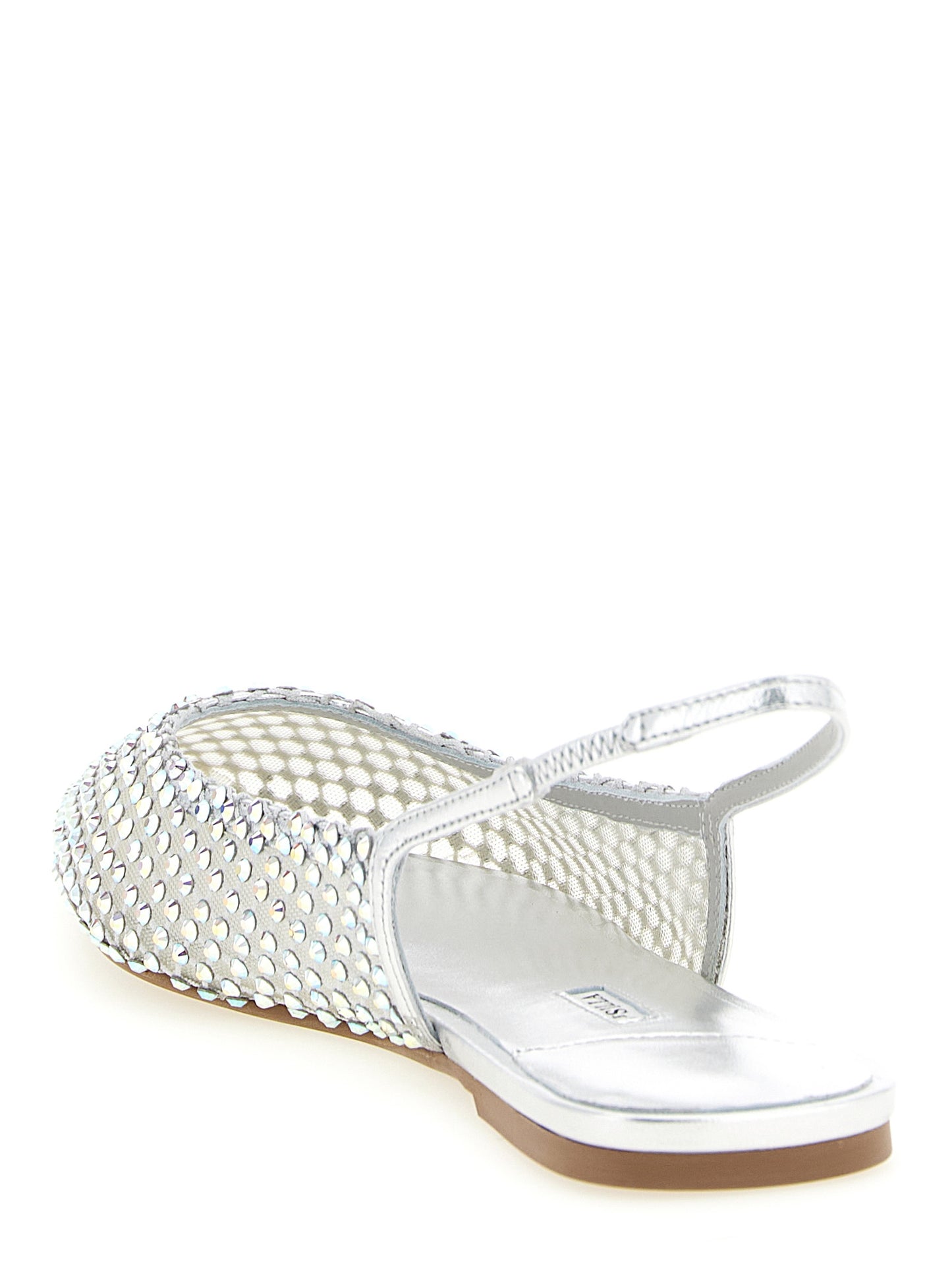 Ballet Slingback Flat Shoes by LE SILLA for women in polyamide & polyester silver showcases a dynamic silhouette, artfully capturing Women's Polyamide & Polyester Ballet Slingback Flat Shoes through its distinctive and elegant pointed toe style.