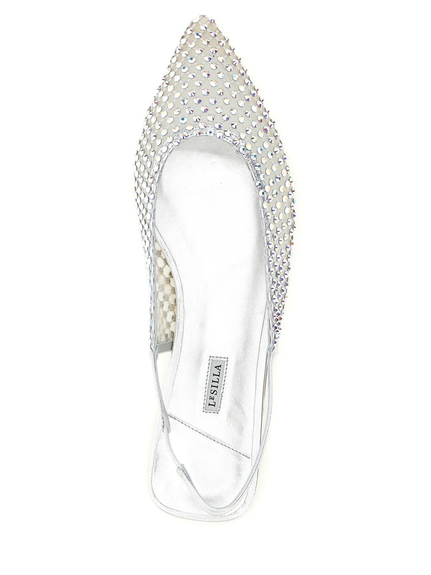 Ballet Slingback Flat Shoes by LE SILLA for women in polyamide & polyester silver presents a impeccable silhouette as Women's Polyamide & Polyester Ballet Slingback Flat Shoes, artfully designed with a and a impeccable pointed toe style for a refined, upscale finish.