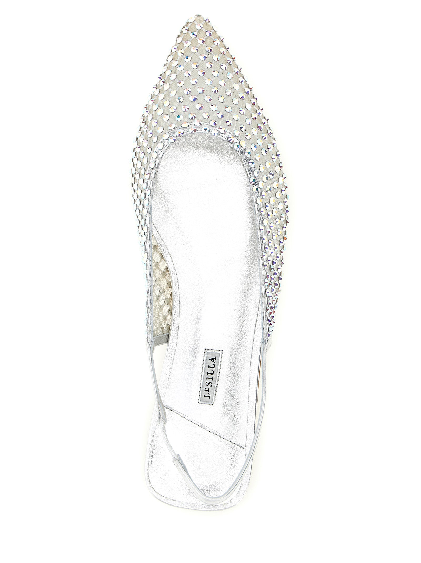 Ballet Slingback Flat Shoes by LE SILLA for women in polyamide & polyester silver presents a impeccable silhouette as Women's Polyamide & Polyester Ballet Slingback Flat Shoes, artfully designed with a and a impeccable pointed toe style for a refined, upscale finish.