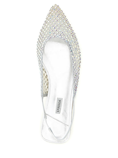Ballet Slingback Flat Shoes by LE SILLA for women in polyamide & polyester silver presents a impeccable silhouette as Women's Polyamide & Polyester Ballet Slingback Flat Shoes, artfully designed with a and a impeccable pointed toe style for a refined, upscale finish.