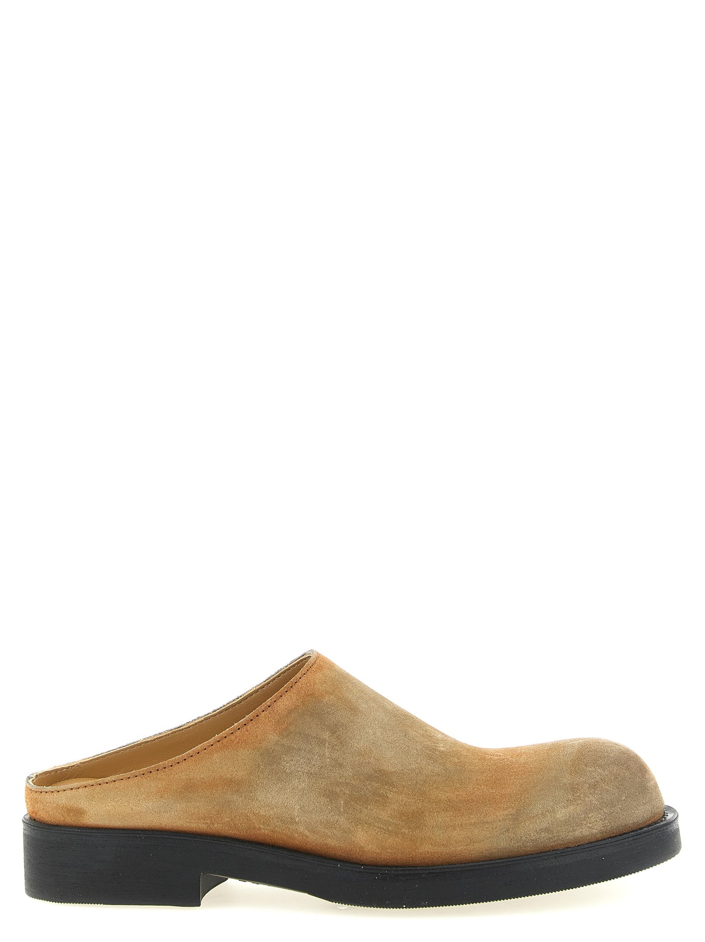 Flat Mule Mules Slip-On Biker Shoes by MM6 Maison Margiela for men in bos taurus suede cowhide leather beige, white & signature features an ergonomic silhouette, perfectly showcasing Men's Bos Taurus Suede Cowhide Leather Flat Mule Mules Slip-On Biker Shoes with its distinct flat and elegant .
